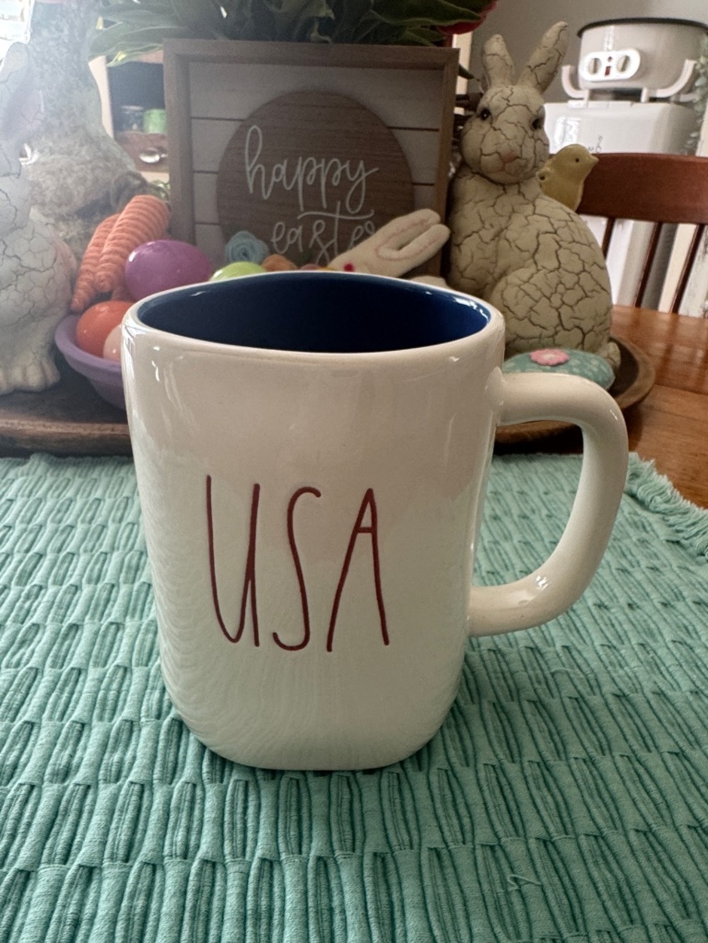NEW! Rae Dunn USA Coffee Cup Mug with Blue Interior
